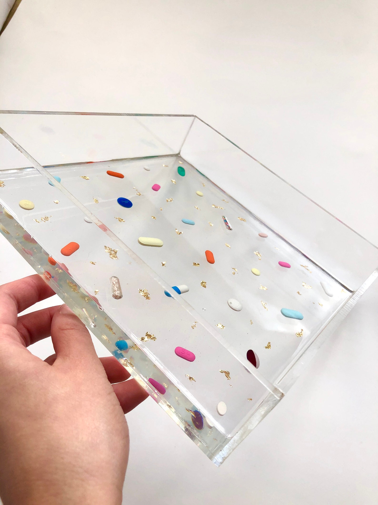 Resin Pill Tray with Gold Leaf 8x8 Vanity Acrylic Tray Etsy