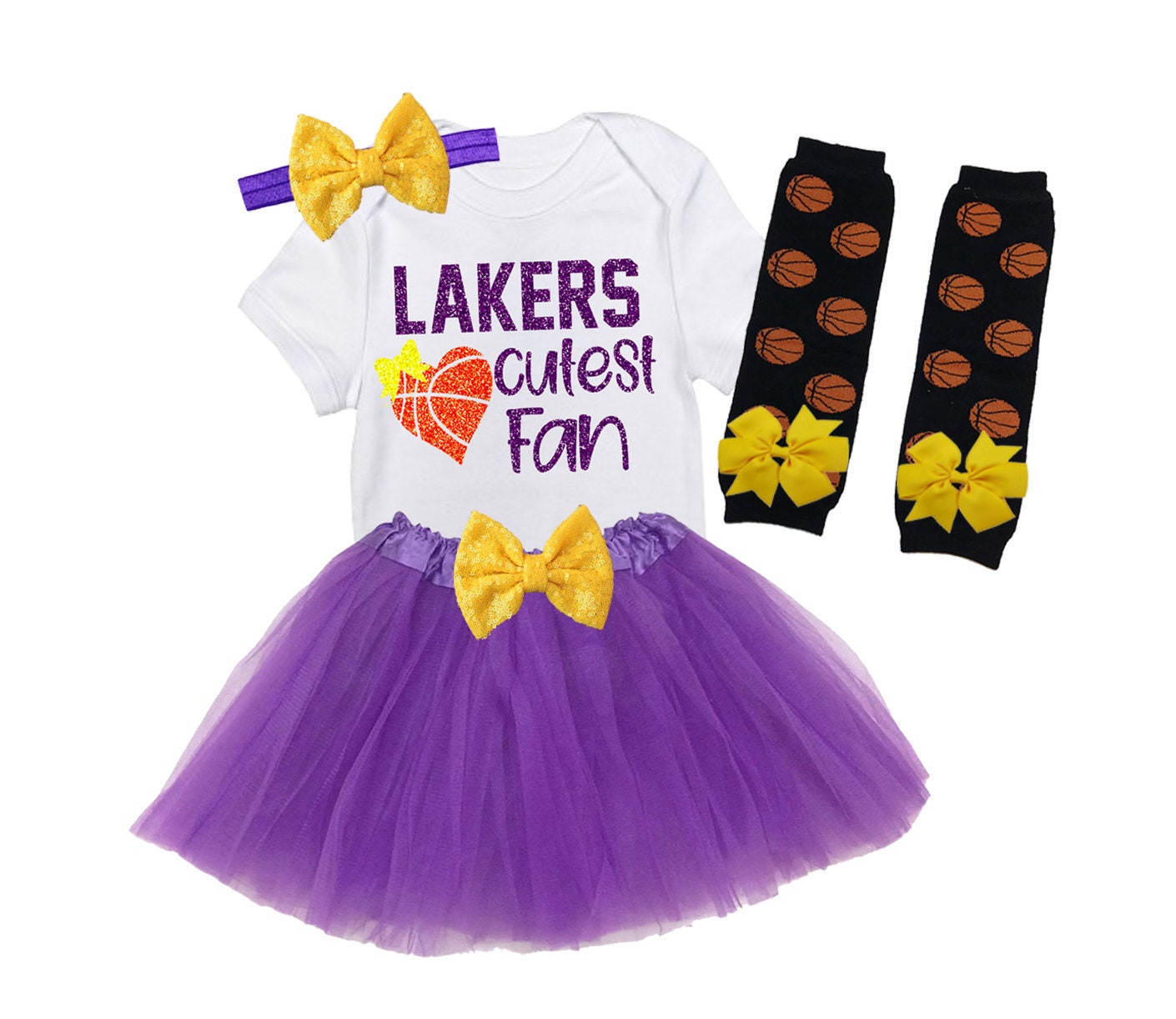 Girls LA Lakers Game Day Basketball Outfit, Baby, Toddler – Needles Knots n  Bows