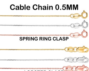 14k 16"-20" Yellow White and Rose Gold 0.5mm Diamond Cut Cable Link Chain with Spring Ring Clasp lobster clasp