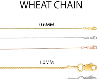 10k Solid Yellow White or Rose Gold 18" Finish 0.6mm-1.0mm Shiny Round Wheat Chain with Lobster Clasp