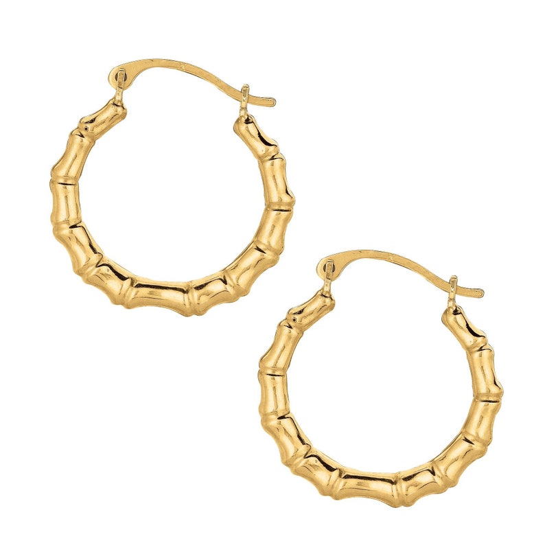 10K Yellow Gold Shiny Round Fancy Small Hoop Earring With - Etsy