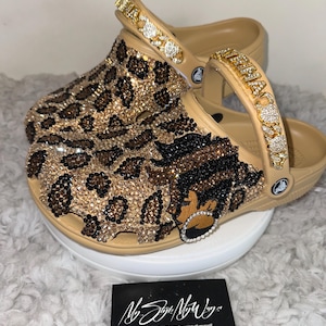 Custom Bling Designs for Women&#39;s Clogs | Bedazzled Crocs | Birthday Gifts  | Croc Patch | Custom Clogs | Cheetah Print | Bling Shoes