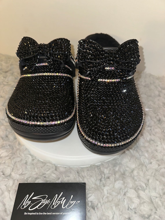 My Handmade Black Rhinestone Bow Fully Lined Custom Clogs for My Style | Birthday Gifts For her | Anniversary Gifts | Custom Bling Shoes