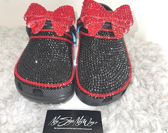 Crocs brillantes: lazo de diamantes de imitación, zapatos personalizados