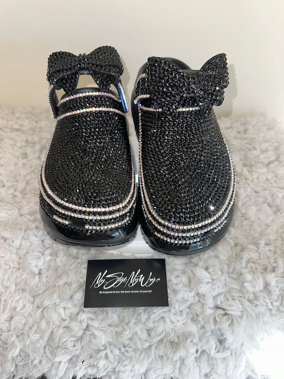 Black Rhinestone Mega Crush Crocs with Bow