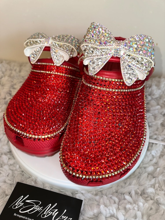 Bling Crocs custom Crocs Red Custom Crocs Birthday Gifts for Her Bedazzled Crocs Etsy
