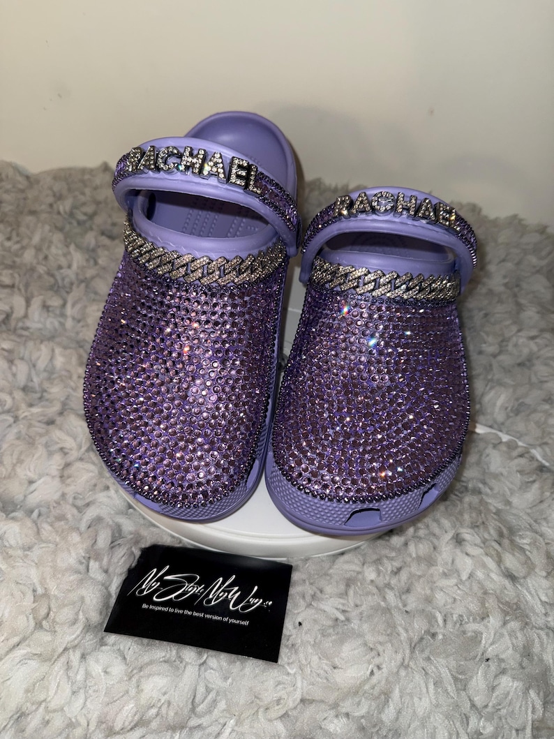 Women's purple footwear - Personalized Purple Rhinestone Custom Clogs