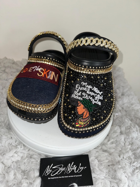 My Handmade Personalized Black Rhinestone Custom Clogs for My Style | Birthday Gifts For her | Anniversary Gifts | Custom Bling Shoes