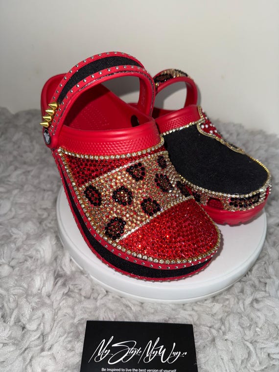 My Handmade Personalized Red Custom Clogs for My Style | Birthday Gifts For her | Anniversary Gifts| Push Gifts | Custom Cheetah Bling Shoes