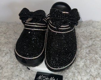 Black Custom Crocs | Black Bling Bow | Birthday Gifts for her | Custom Crocs | Christmas Gift