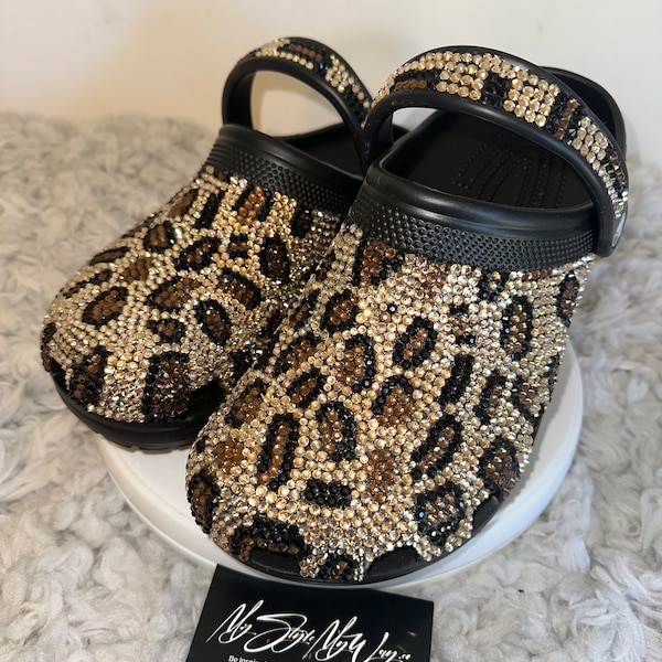 My Handmade Cheetah Rhinestone Custom Clogs for My Style | Birthday Gifts For her | Custom Bling Shoes | Anniversary Gifts