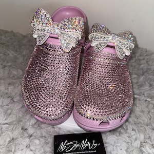 Bling Crocs | W/ Rhinestones Bow | Custom Crocs |CustomCrocs | Crocs | handmade gift for women | Pink Crocs