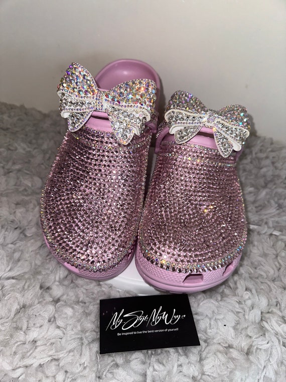 My Handmade Pink Rhinestone Crystal Bow Custom Clogs for My Style | Birthday Gifts For her | Anniversary Gifts | Custom Bling Shoes