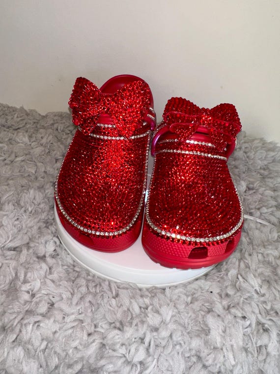 My Handmade Red Rhinestone Bow Custom Clogs for My Style | Birthday Gifts For her | Anniversary Gifts| Push Gifts | Custom Bling Shoes