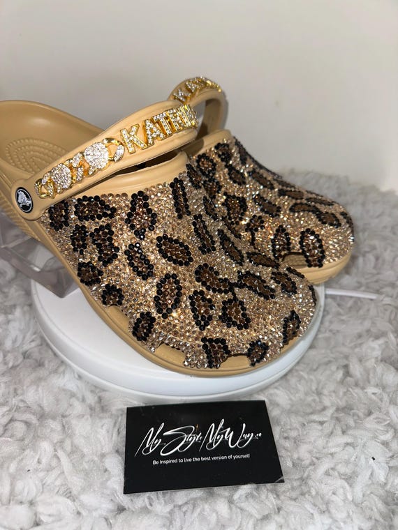 Custom Bling Designs for Women s Clogs Bedazzled Crocs Birthday Gifts Croc Patch Custom Clogs Cheetah Print Bling Shoes Etsy