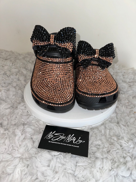 My Handmade Rose Gold W/ Black Bow Custom Clogs for My Style | Birthday Gifts For her | Anniversary Gifts| Push Gifts | Custom Women Shoes