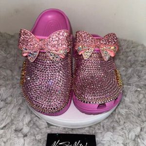 Bling Crocs | W/ Rhinestones Bow | Custom Crocs |CustomCrocs | Crocs | handmade gift for women | Pink Crocs