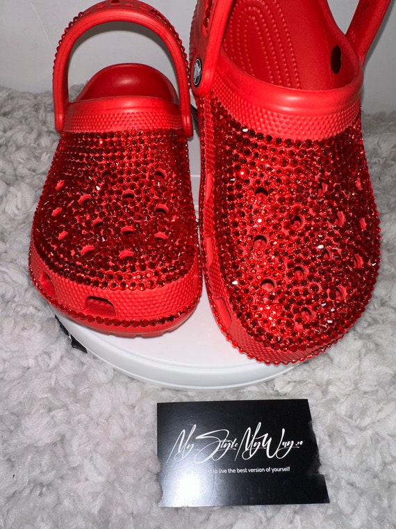 My Handmade Red Rhinestone Custom Clogs for My Style | Birthday Gifts For her | Anniversary Gifts| Push Gifts | Custom Bling Shoes