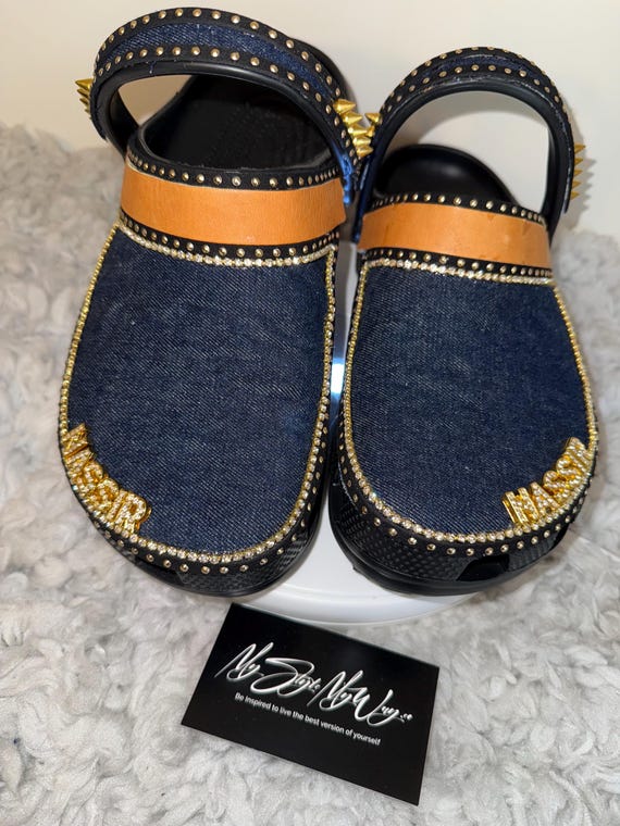 Men Handmade Personalized Blue Denim Custom Clogs for My Style | Birthday Gifts For him | Anniversary Gifts | Custom Denim Shoes
