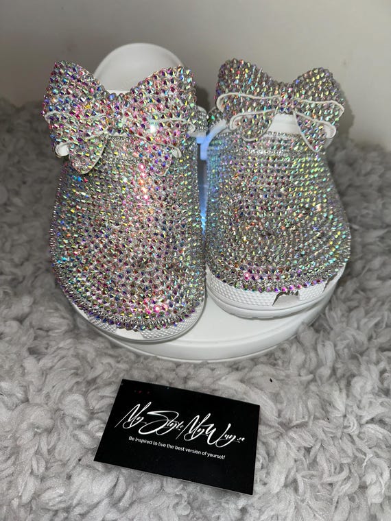 My Handmade Crystal Rhinestone Bow Custom Clogs for My Style | Birthday Gifts For her | Anniversary Gifts| Push Gifts | Custom Bling Shoes