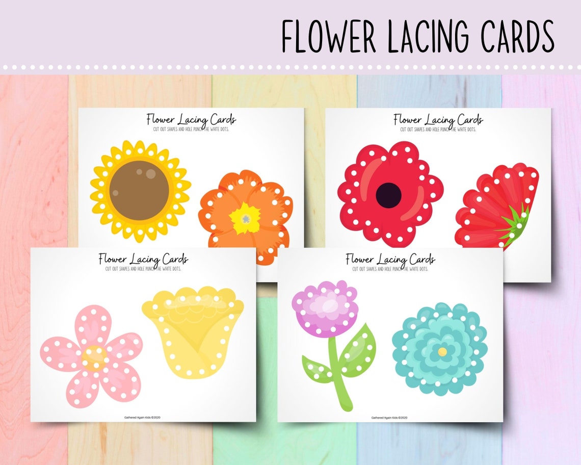 Flower Lacing Cards Set Sewing Cards Activities for Etsy