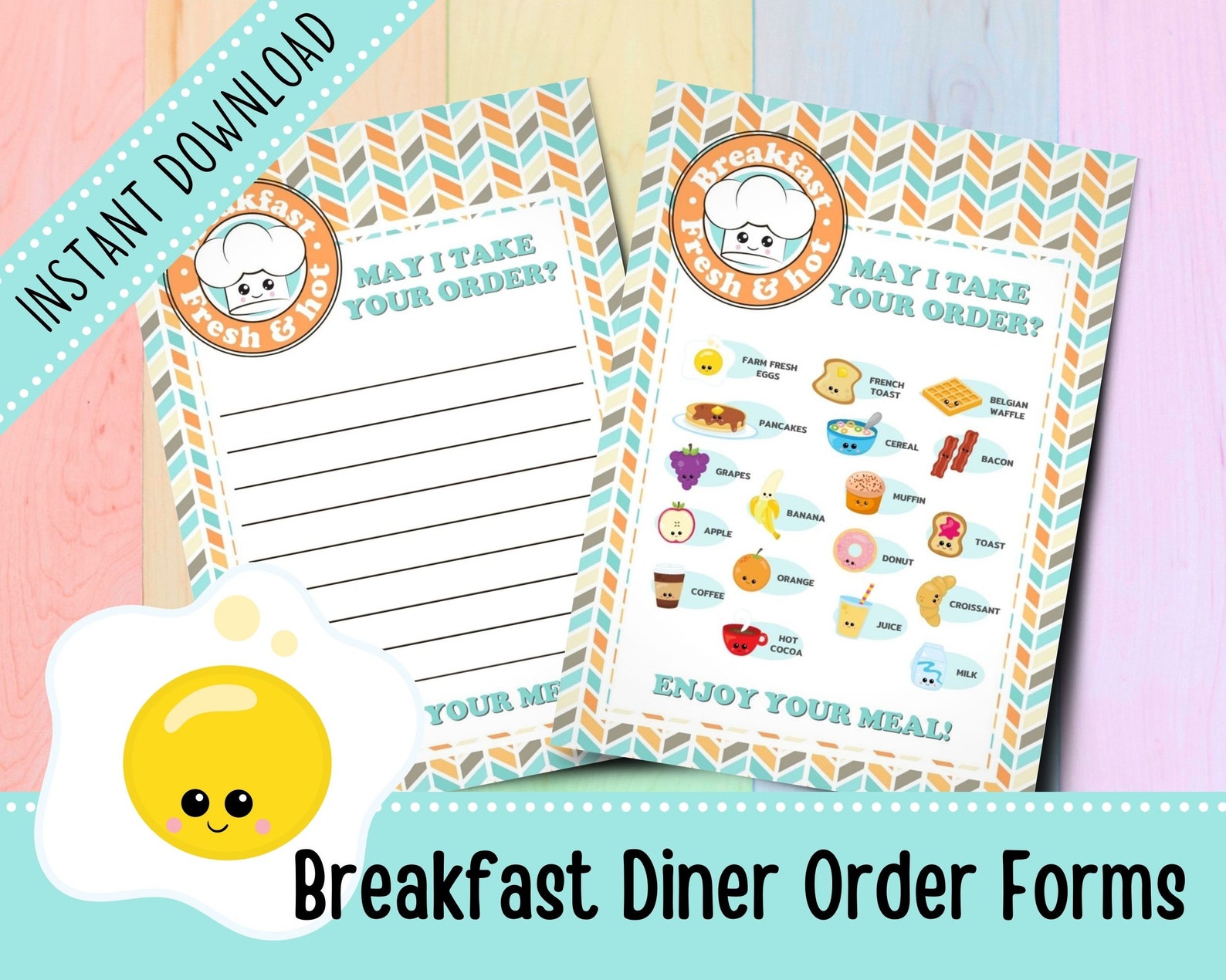 Breakfast Diner Order Forms Play Restaurant Activities for Etsy