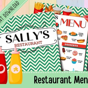 Menús de Juego de Sally's Restaurant / Restaurante de Juego / Comida Rápida / Actividades para Niños Pequeños / Juego de Simulación / Preescolar / Imprimible