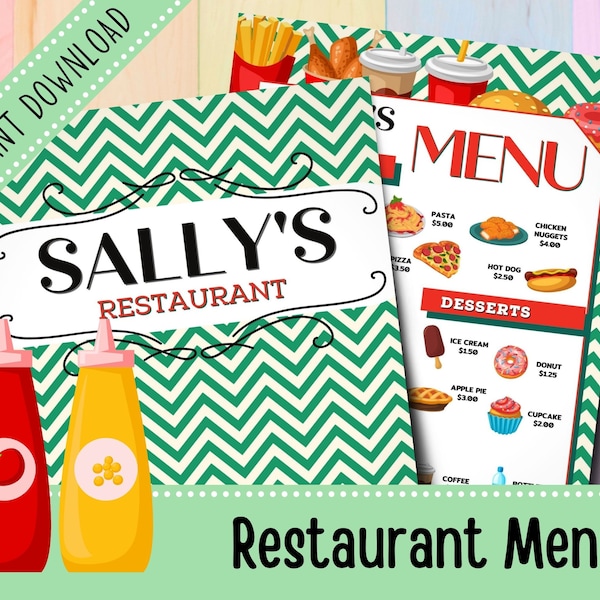 Sally's Restaurant Play Menus | Play Restaurant | Fast Food | Activities for Toddlers | Pretend Play | Preschool | Printable