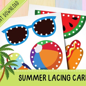 Summer Lacing Cards Bundle | Activities for Toddlers | Fine Motor Skills | Preschool | Printable