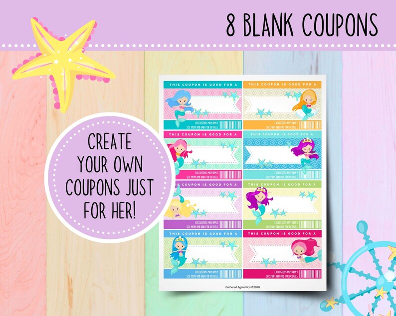 Printable Mermaid Coupons for Kids Birthday Coupon Book Printable ...