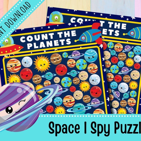 Space I Spy Puzzles | Activities for Toddlers | Look and Find | Counting Game | Preschool | Printable