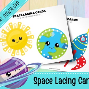 Space Lacing Cards Set | Sewing Cards | Activities for Toddlers | Montessori | Fine Motor Skills | Preschool | Printable