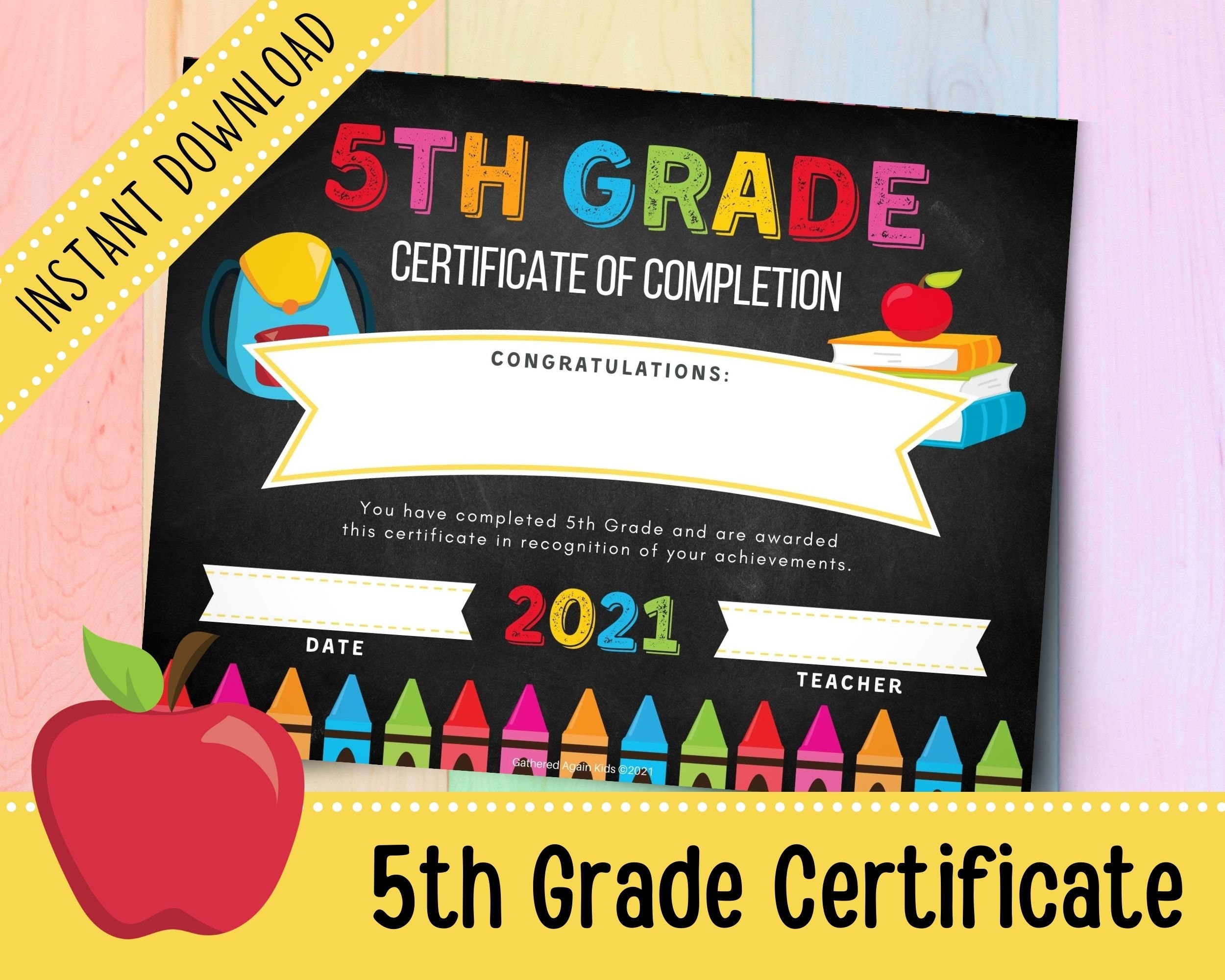 Printable 5th Grade Graduation Certificate 2021 Chalkboard | Etsy