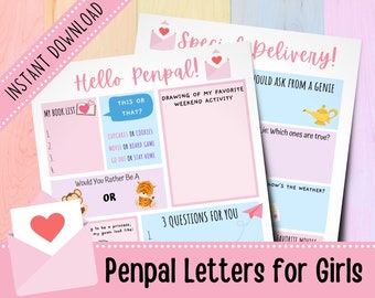 Penpal Letters for Girls | Fun Letters for Kids | Slow Mail for Kids | Letter Prompts | Social Distancing Activities | Printable