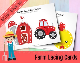 Farm Lacing Cards Set | Sewing Cards | Activities for Toddlers | Montessori | Fine Motor Skills | Preschool | Printable