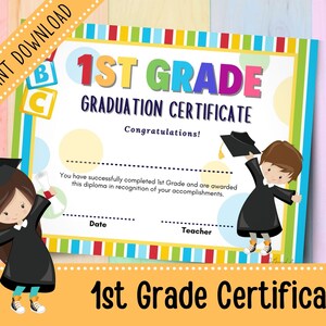 Rainbow 1st Grade Graduation Certificate | 1st Grade Diploma for Kids | Elementary School | Printable