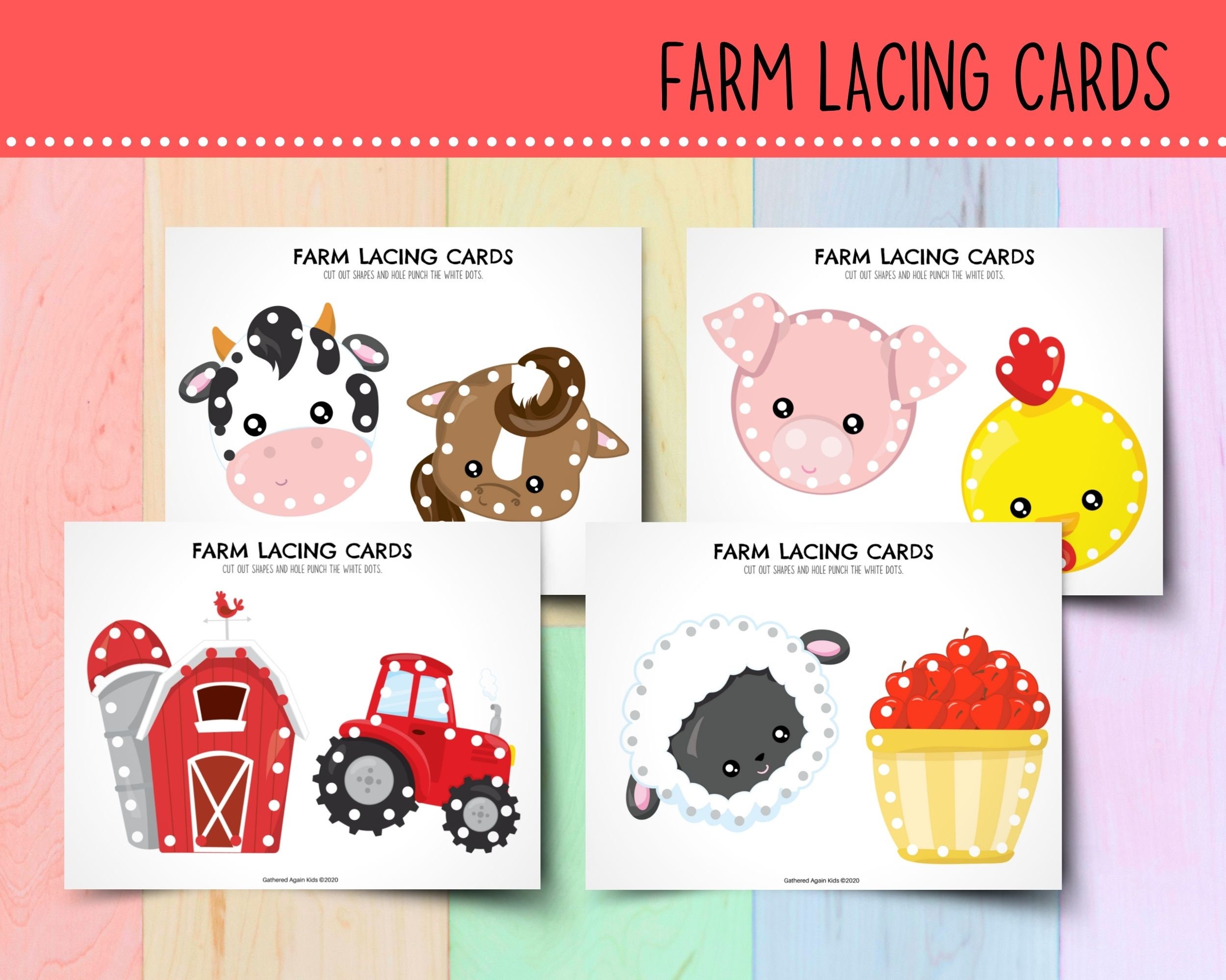 Farm Lacing Cards Set Sewing Cards Activities for Toddlers Montessori
