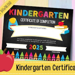 Ausdruckbare Kindergarten Abschluss Urkunde 2025 | Tafel-Abschluss-Zertifikat | Abschlussdiplom der Hauptschule | Kindergarten