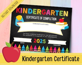 Printable Kindergarten Graduation Certificate 2025 | Chalkboard Graduation Certificate | Homeschool Graduation Diploma | Kindergarten