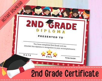Printable 2nd Grade Graduation Certificate 2024 | Star Student Graduation Certificate | Homeschool Graduation Diploma | 2nd Grade Diploma