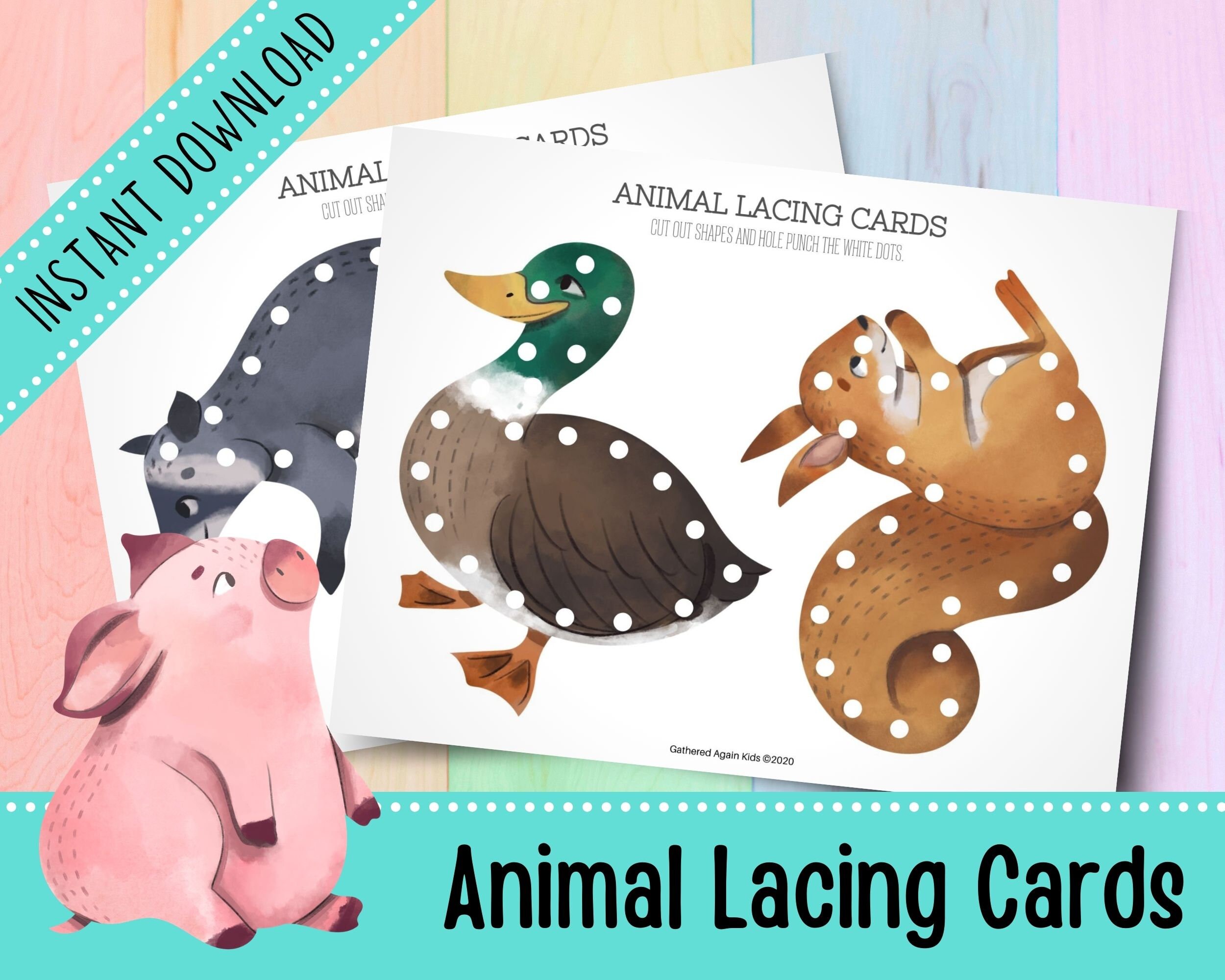 Animal Lacing Cards Quiet Activities for Toddlers Etsy Canada