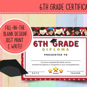 Printable 6th Grade Graduation Certificate 2022 Star Student - Etsy