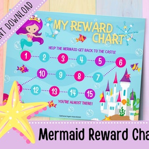 Mermaid Reward Chart for Girls | Reward System | Responsibility Chore Chart for Kids | Toddler Behavior | Preschool | Printable
