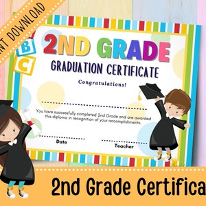 Rainbow 2nd Grade Graduation Certificate | 2nd Grade Diploma for Kids | Elementary School | Printable