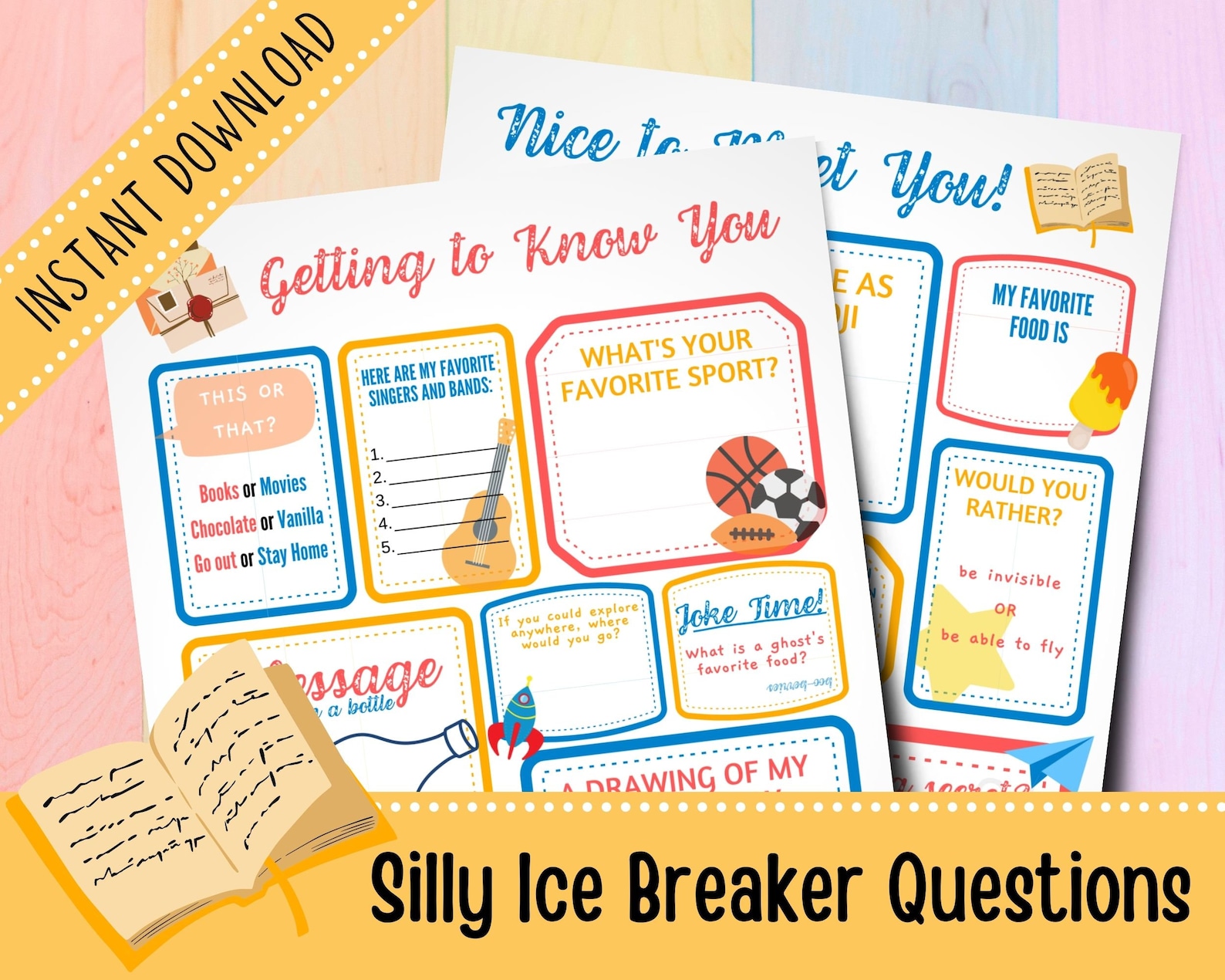printable ice breaker questions for kids penpal letters for etsy