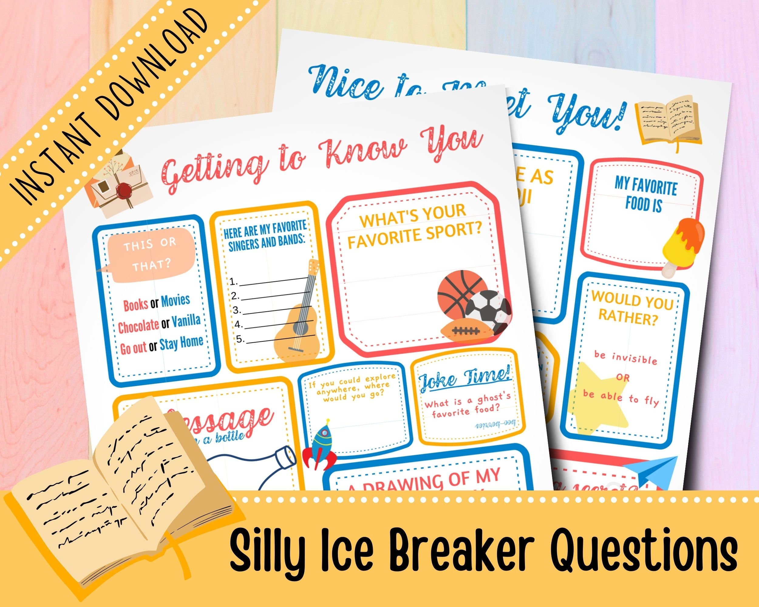 printable ice breaker questions for kids penpal letters for etsy