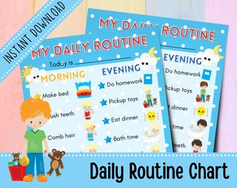 Daily Routine Chart for Boys | Schedule Reminder | Sticker Reward Chart | Kids Daily Routines | Routine for Kids | Printable