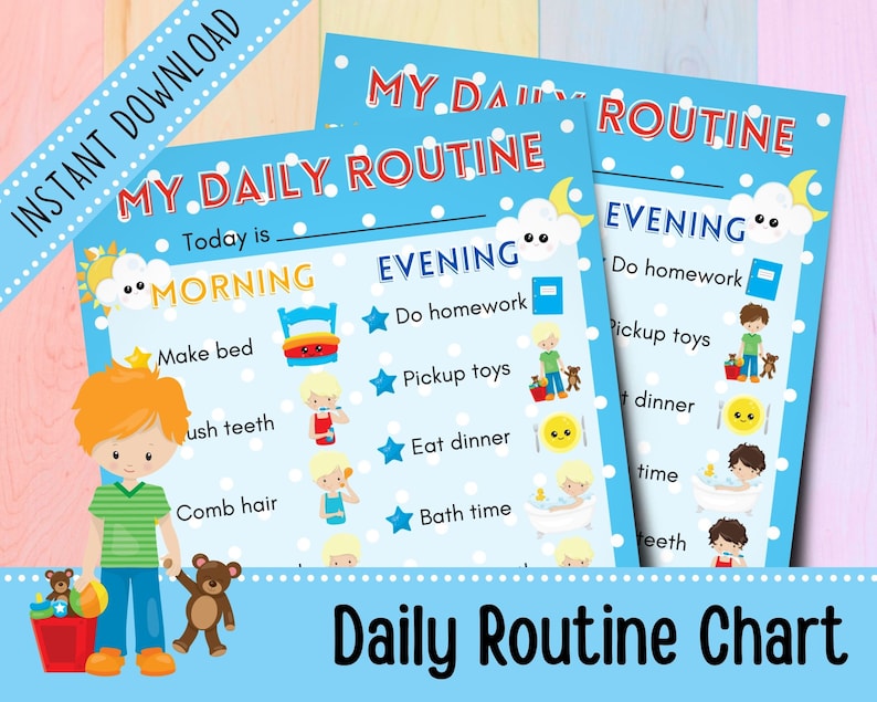 Daily Routine Chart for Boys | Schedule Reminder | Sticker Reward Chart ...