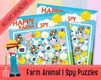 Bauernhof Tiere I Spion Puzzles | Aktivitäten für Kleinkinder | Look and Find | Zählspiel | Vorschule | Druckbare