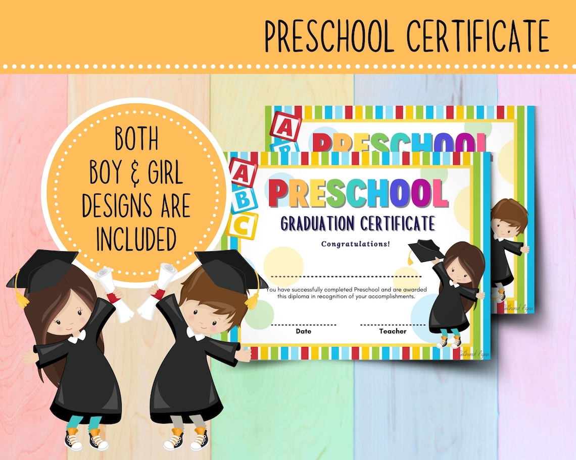 Rainbow Preschool Graduation Certificate Pre-k Diploma Preschool